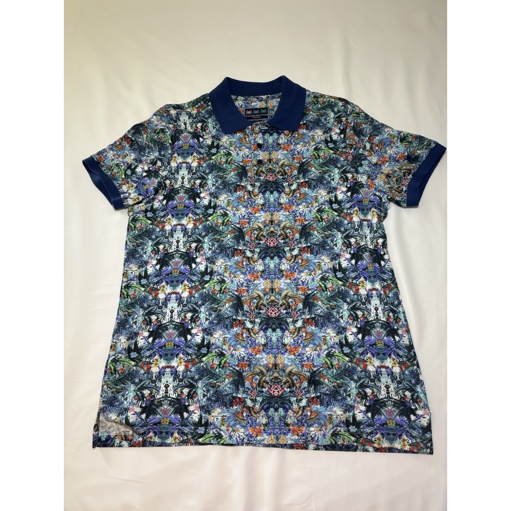 Men's M Charleston Threads Shirt Multicolor Floral Polo Short Sleeve Cotton